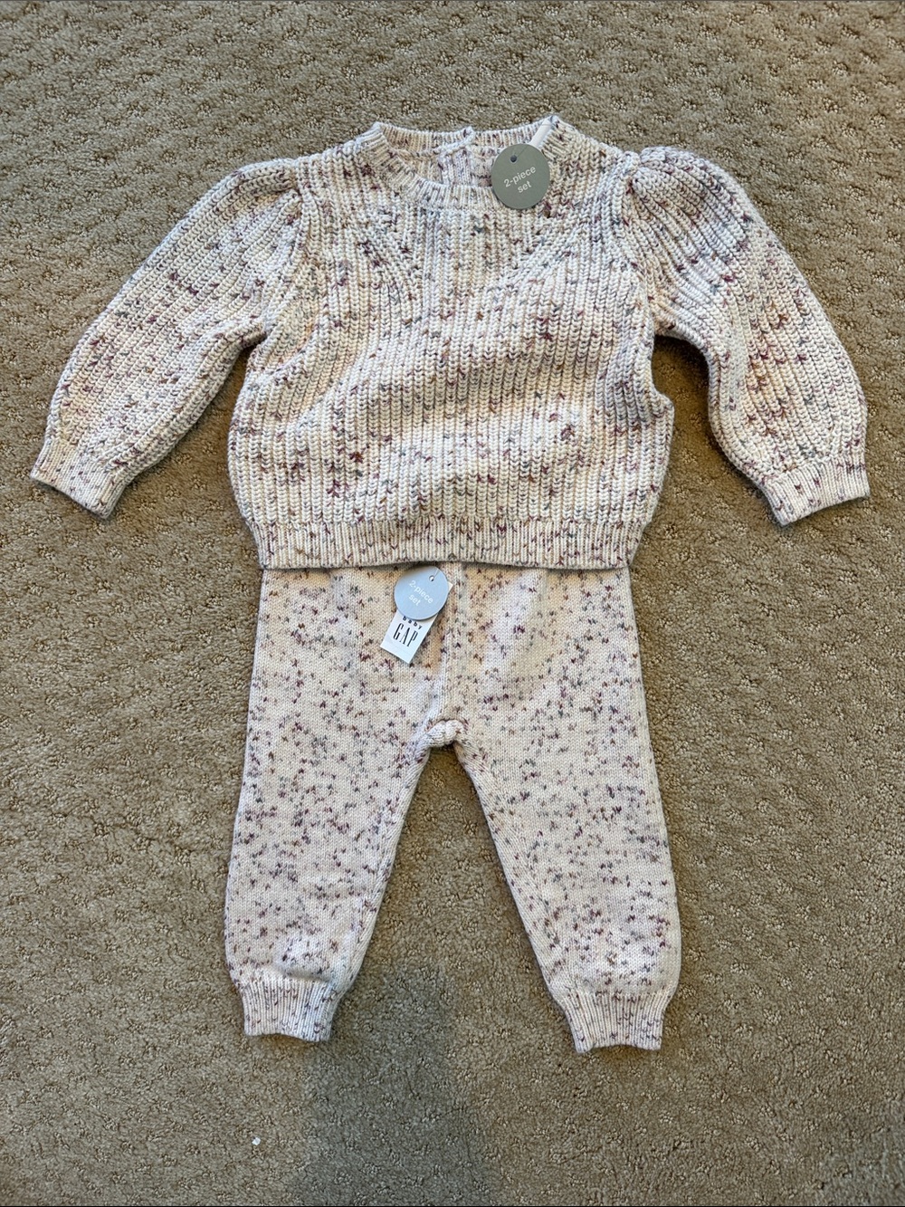 Baby GAP Cream Speckled Knit Sweater & Pants Set with Pink Flecks